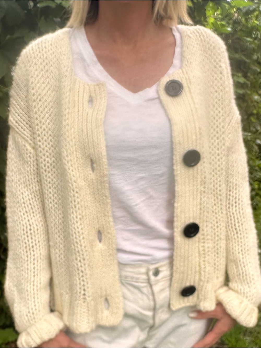 Zara Chunky Cream Knit Button Cardigan - Picture 3 of 9